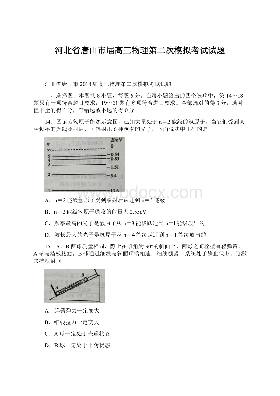 河北省唐山市届高三物理第二次模拟考试试题.docx_第1页