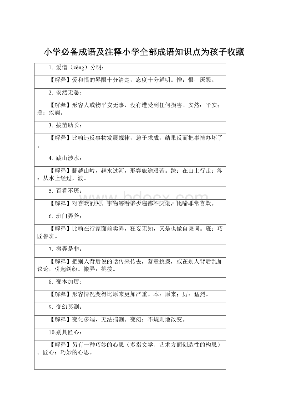 小学必备成语及注释小学全部成语知识点为孩子收藏Word格式.docx_第1页