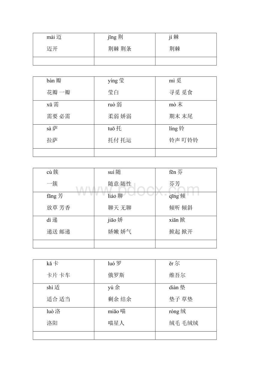 最新人教版二年级下册生字卡片带拼音组词可打印Word格式.docx_第3页