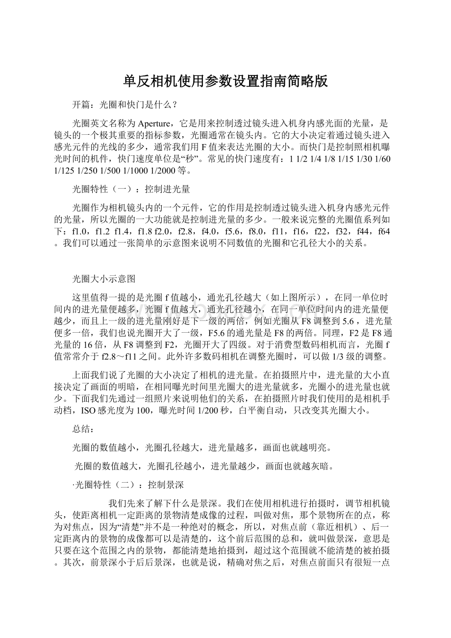 单反相机使用参数设置指南简略版Word文档下载推荐.docx_第1页