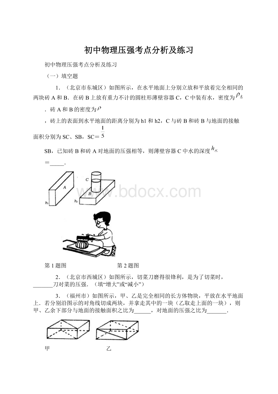 初中物理压强考点分析及练习.docx