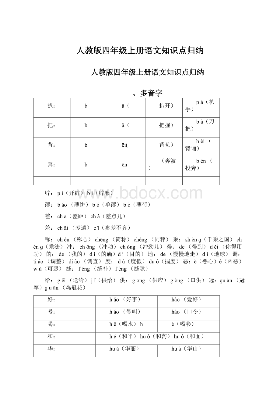 人教版四年级上册语文知识点归纳Word文档下载推荐.docx