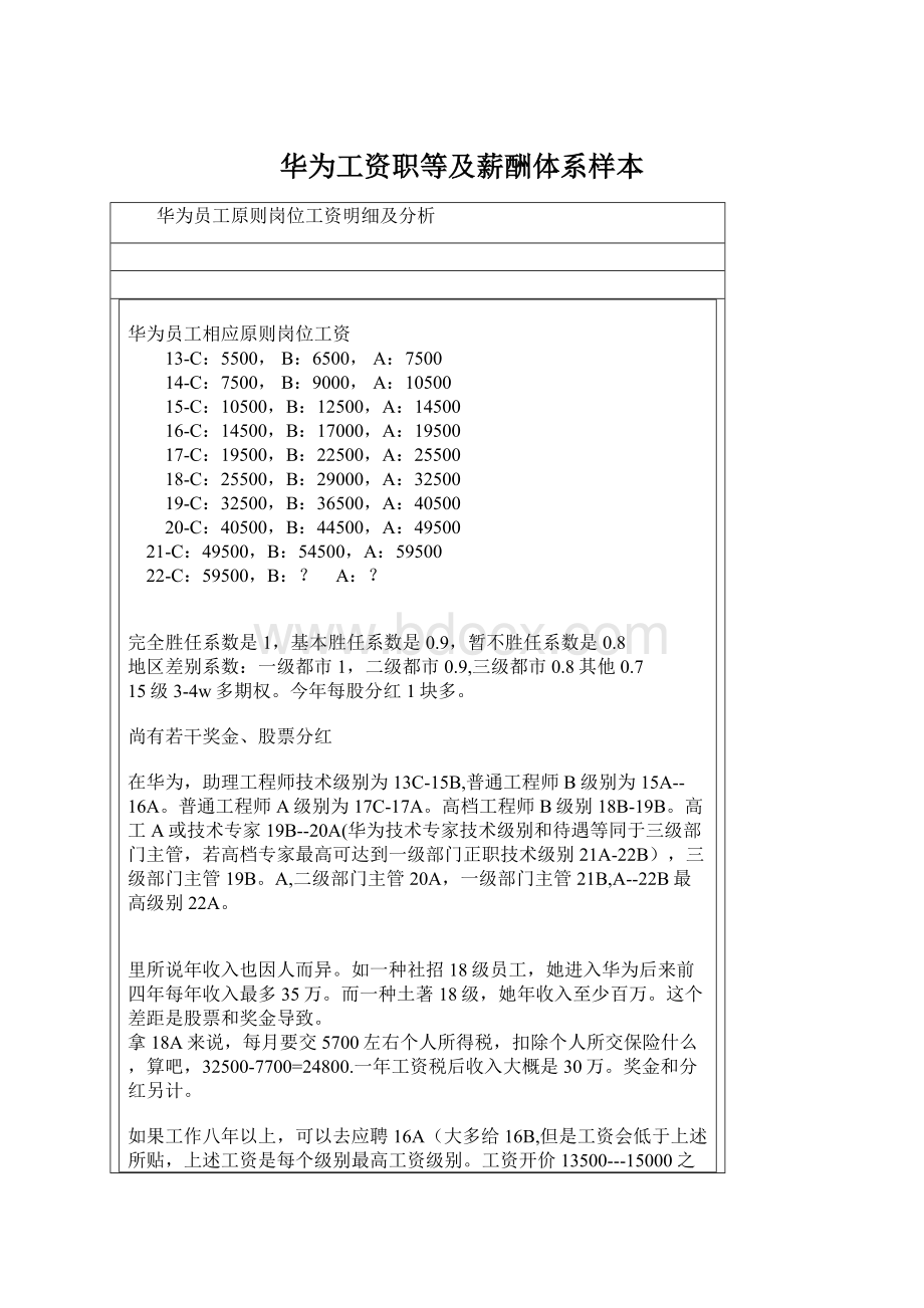 华为工资职等及薪酬体系样本.docx