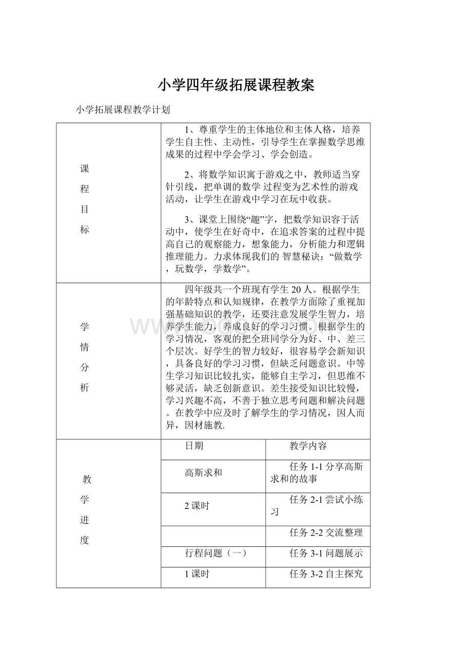 小学四年级拓展课程教案文档格式.docx