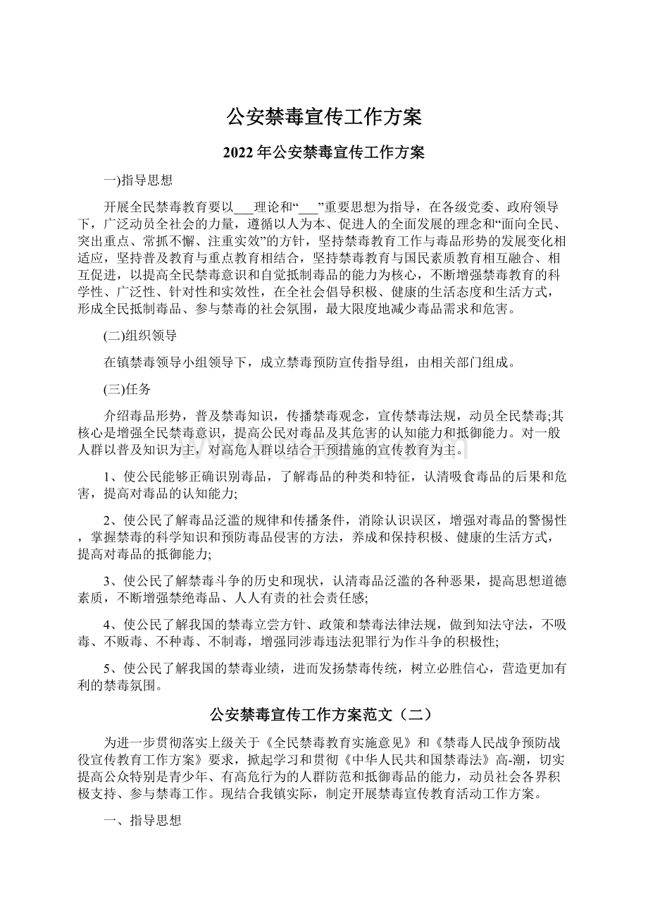 公安禁毒宣传工作方案Word文档格式.docx