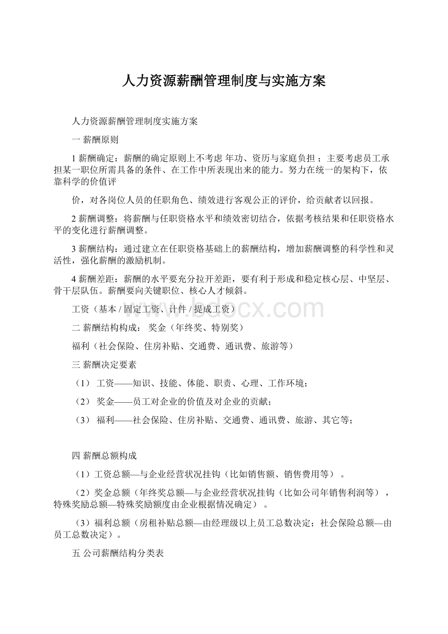 人力资源薪酬管理制度与实施方案.docx_第1页