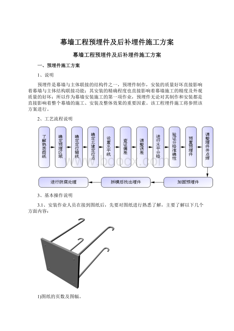 幕墙工程预埋件及后补埋件施工方案文档格式.docx