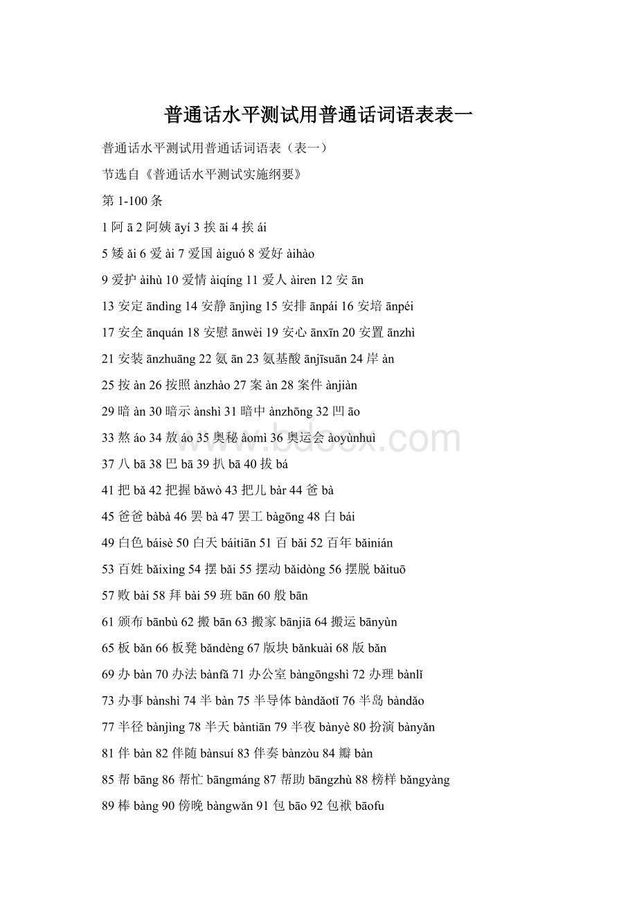 普通话水平测试用普通话词语表表一Word格式文档下载.docx