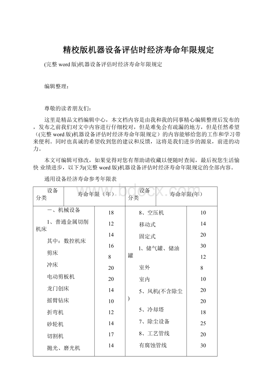 精校版机器设备评估时经济寿命年限规定Word文档格式.docx