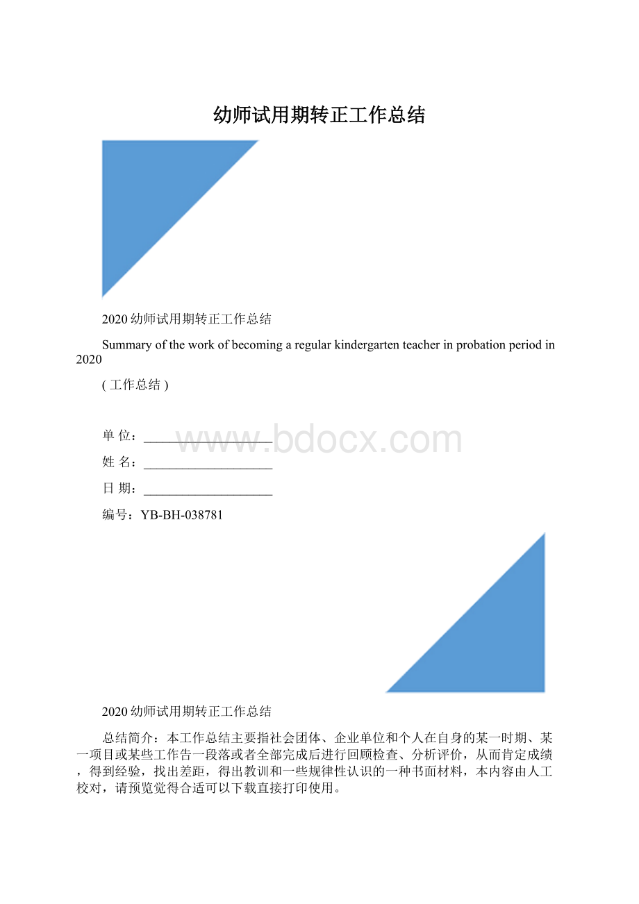 幼师试用期转正工作总结Word文档格式.docx_第1页