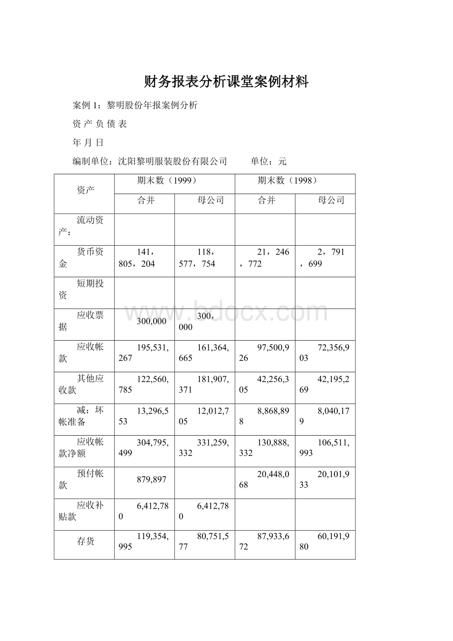 财务报表分析课堂案例材料Word格式文档下载.docx