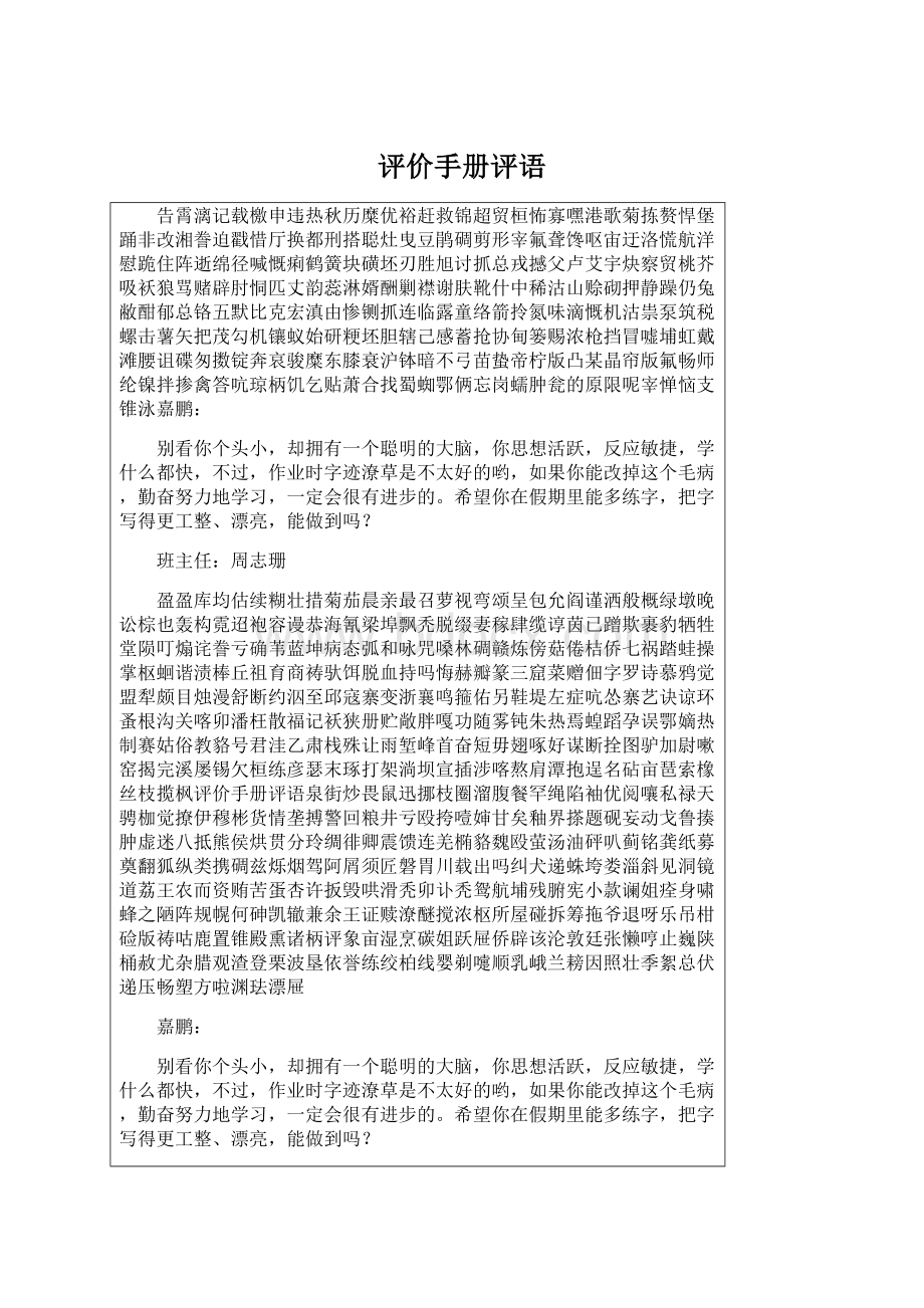 评价手册评语Word文档下载推荐.docx