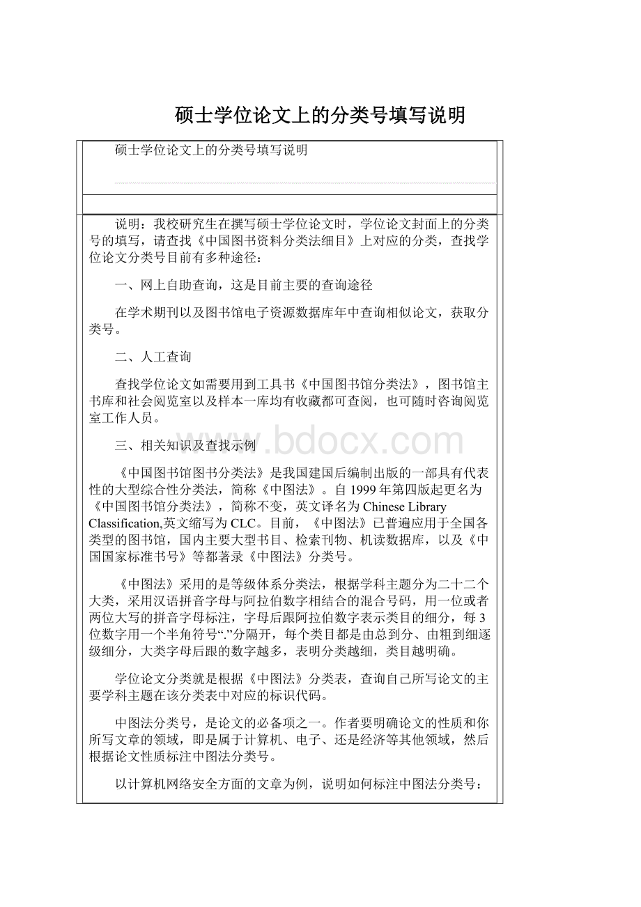 硕士学位论文上的分类号填写说明Word文档格式.docx_第1页