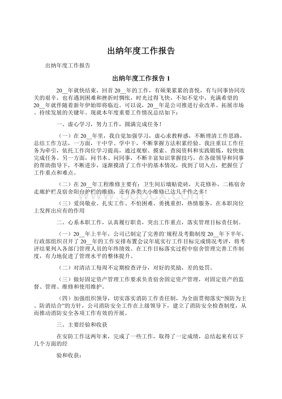 出纳年度工作报告Word格式文档下载.docx_第1页