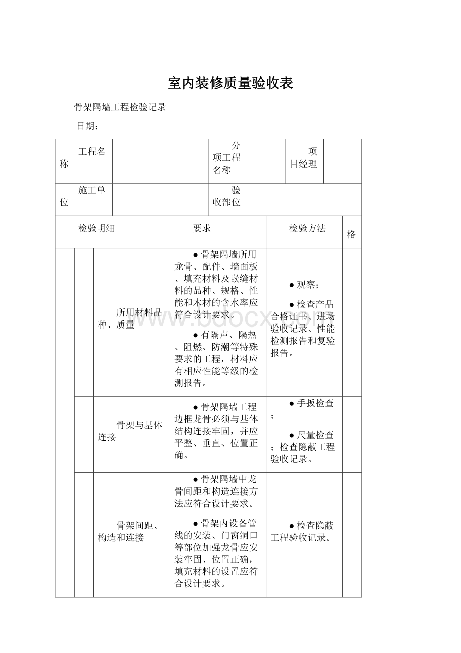 室内装修质量验收表.docx_第1页