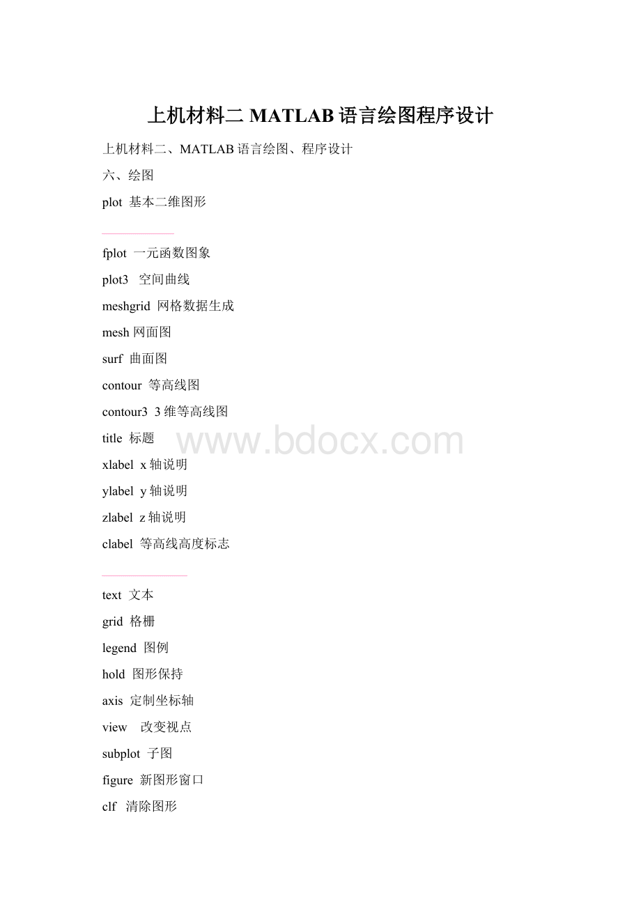 上机材料二MATLAB语言绘图程序设计Word文档格式.docx