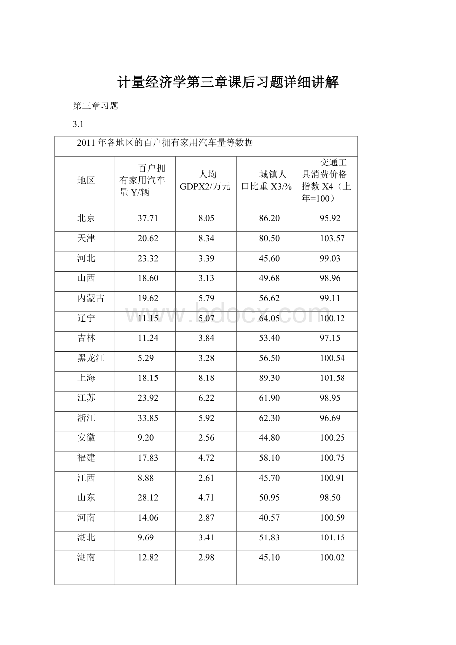 计量经济学第三章课后习题详细讲解.docx