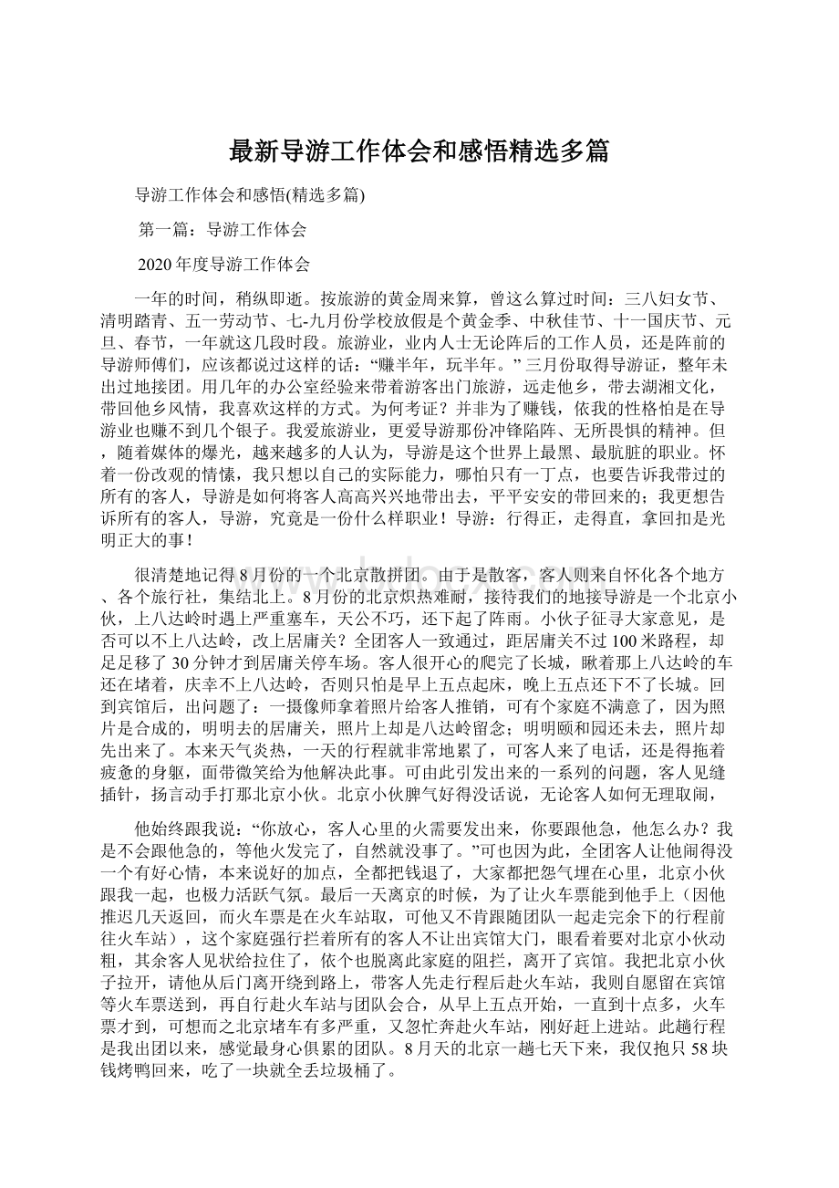 最新导游工作体会和感悟精选多篇.docx