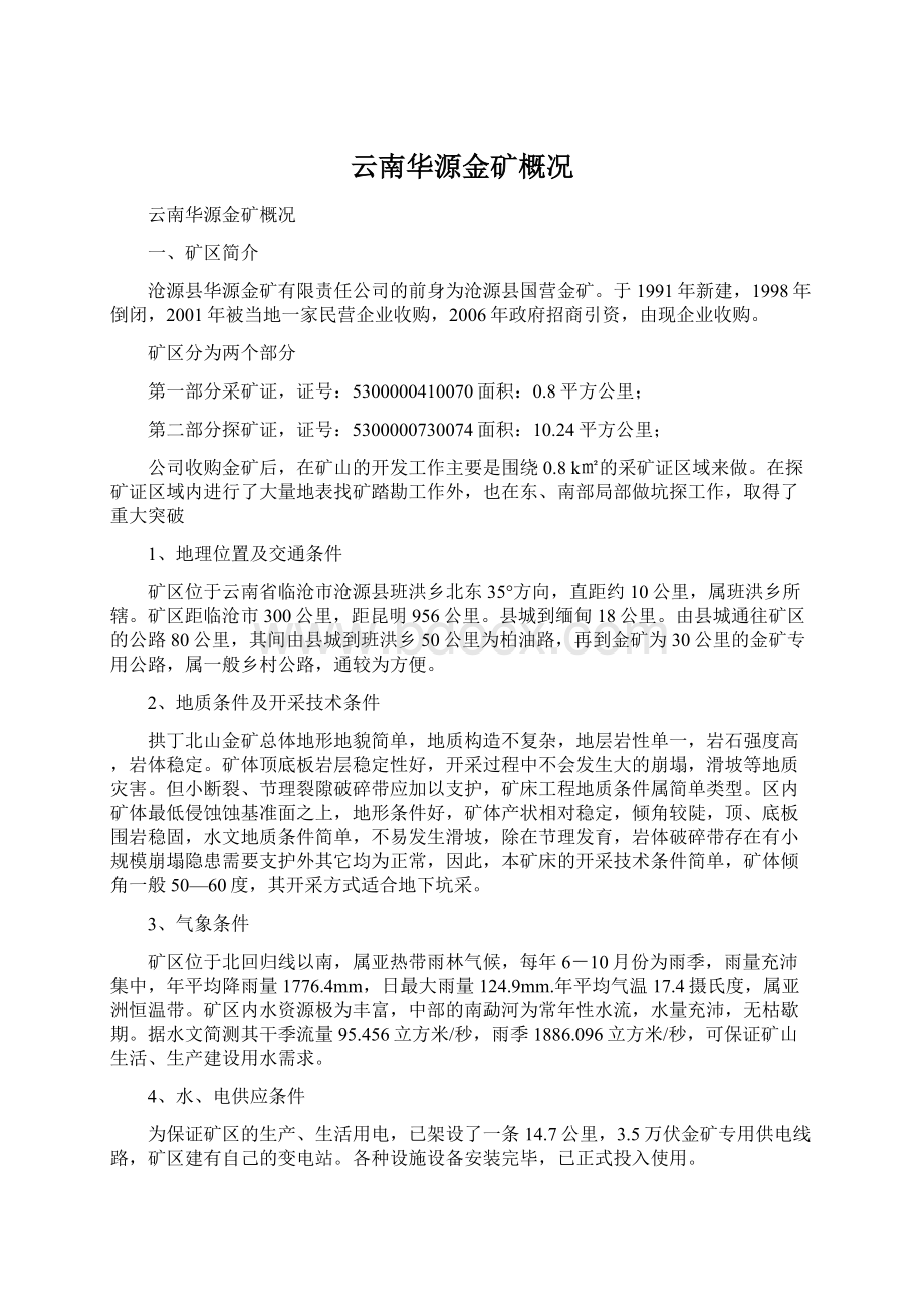 云南华源金矿概况Word文档格式.docx_第1页