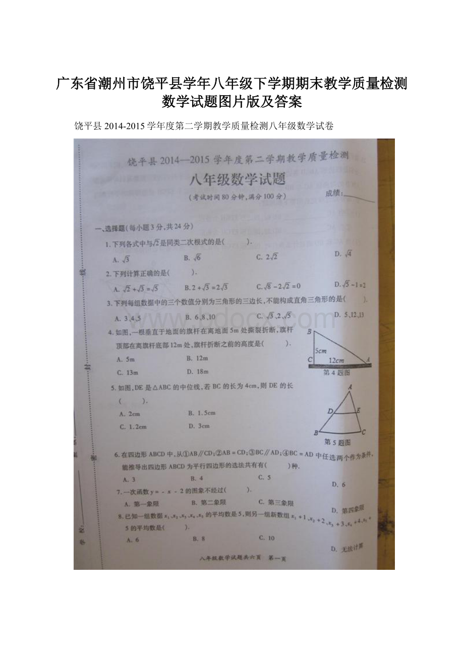 广东省潮州市饶平县学年八年级下学期期末教学质量检测数学试题图片版及答案文档格式.docx