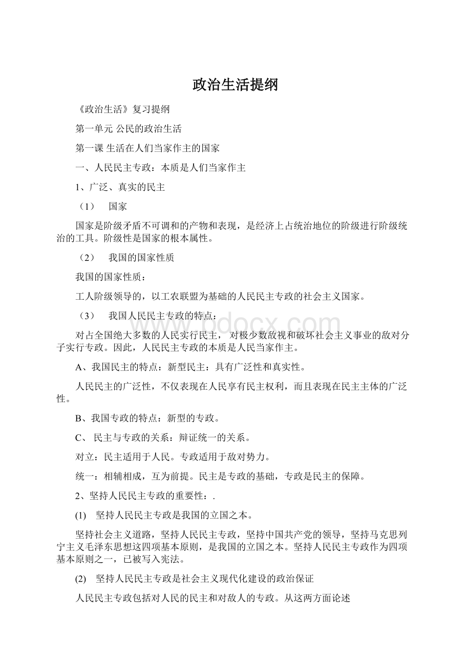 政治生活提纲Word文件下载.docx