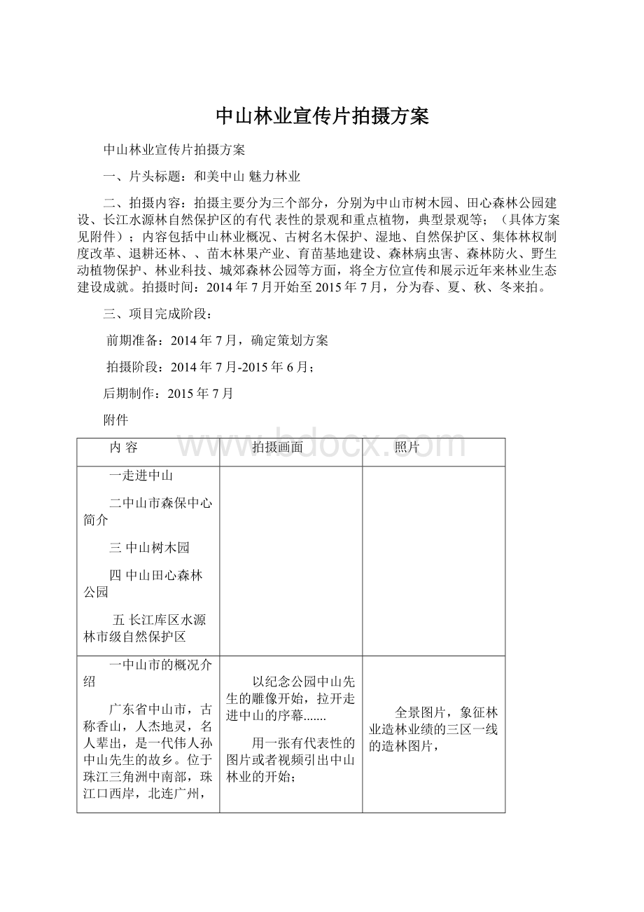 中山林业宣传片拍摄方案.docx