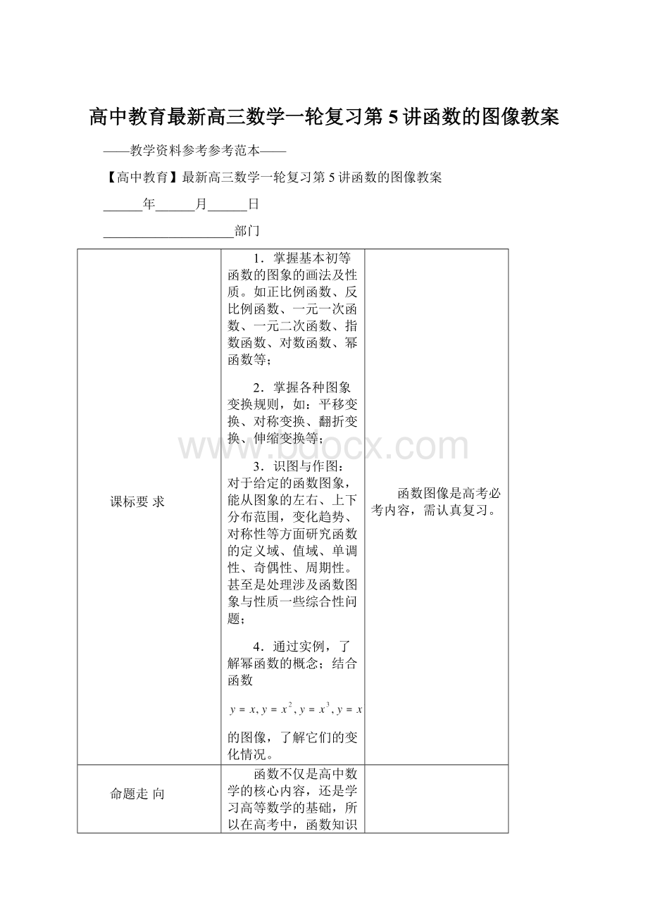 高中教育最新高三数学一轮复习第5讲函数的图像教案.docx_第1页