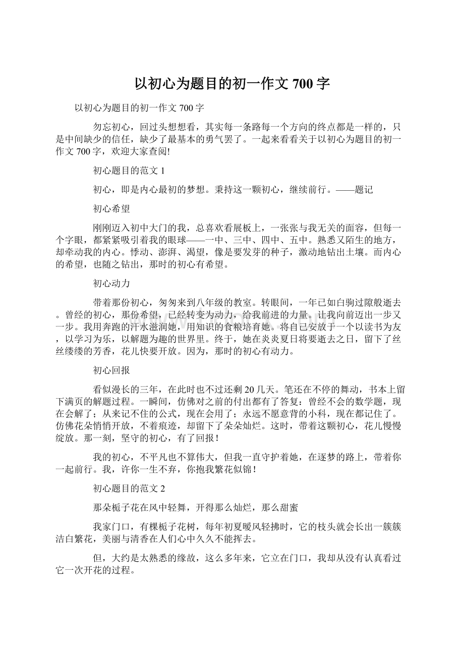 以初心为题目的初一作文700字Word下载.docx