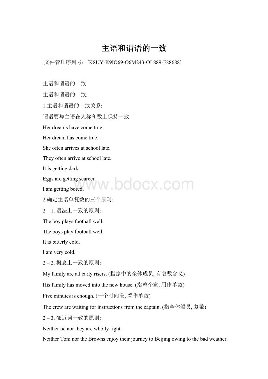 主语和谓语的一致Word文档格式.docx