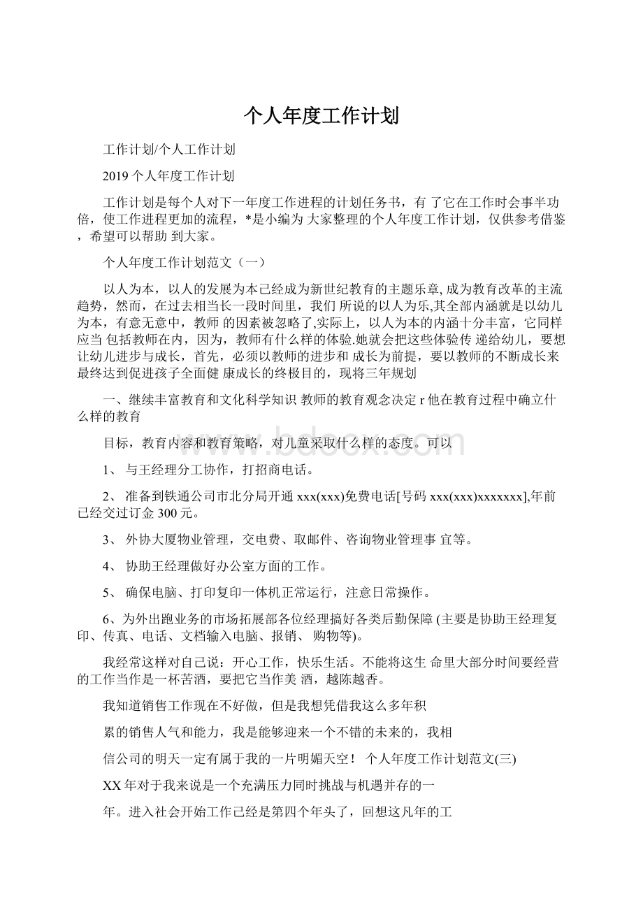 个人年度工作计划Word格式.docx_第1页