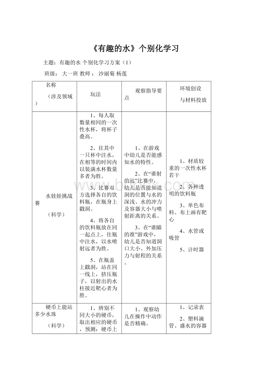 《有趣的水》个别化学习Word文档格式.docx