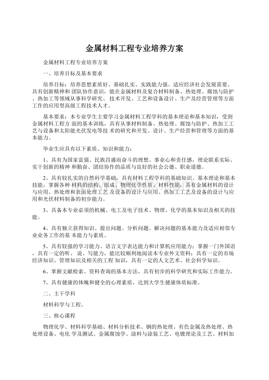 金属材料工程专业培养方案.docx