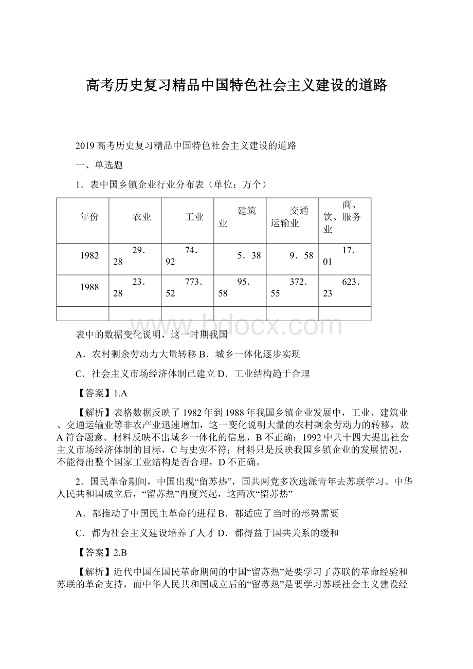 高考历史复习精品中国特色社会主义建设的道路Word格式.docx_第1页