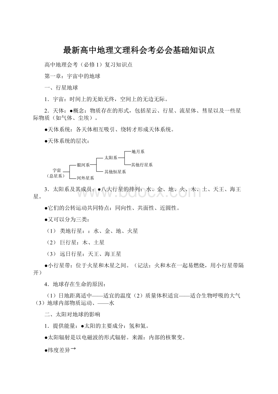 最新高中地理文理科会考必会基础知识点.docx_第1页