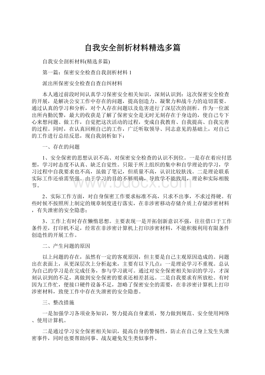 自我安全剖析材料精选多篇Word格式文档下载.docx