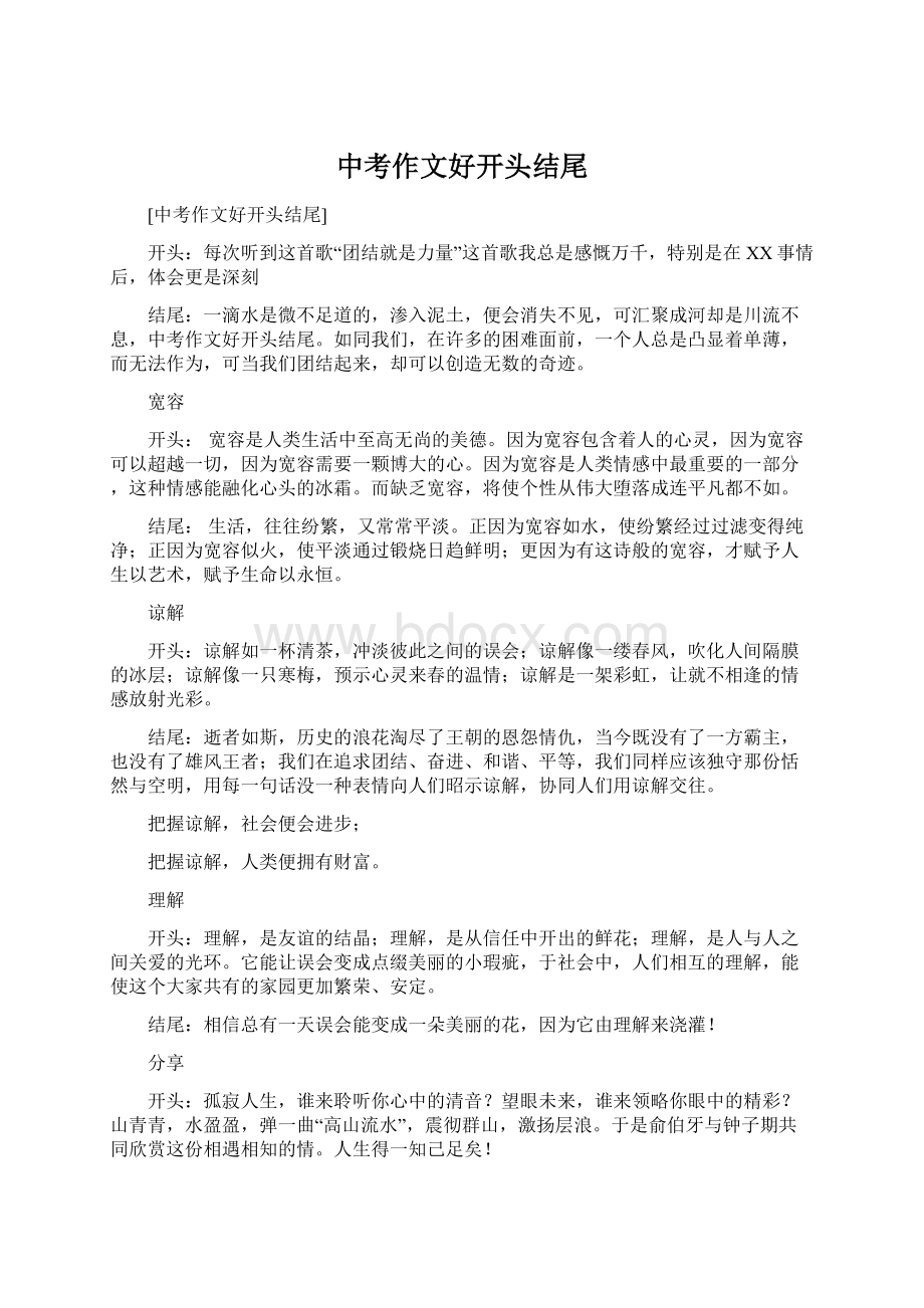 中考作文好开头结尾Word下载.docx_第1页