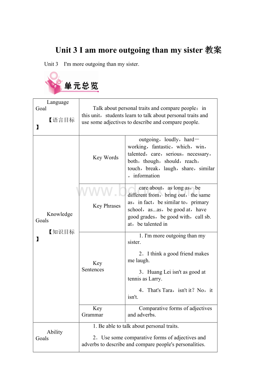 Unit 3 I am more outgoing than my sister 教案.docx