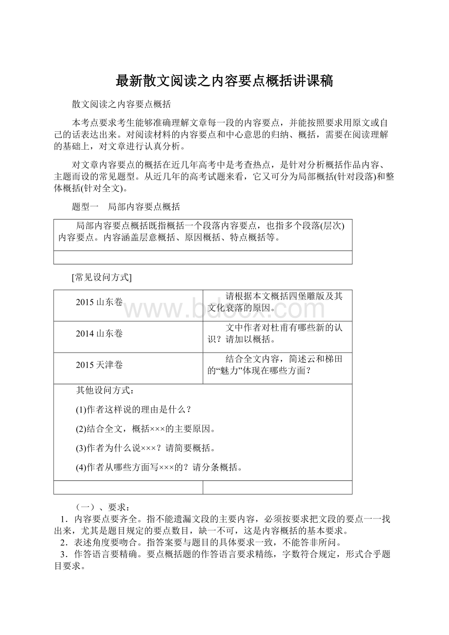 最新散文阅读之内容要点概括讲课稿Word文件下载.docx