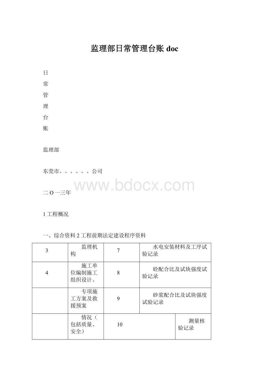 监理部日常管理台账doc.docx