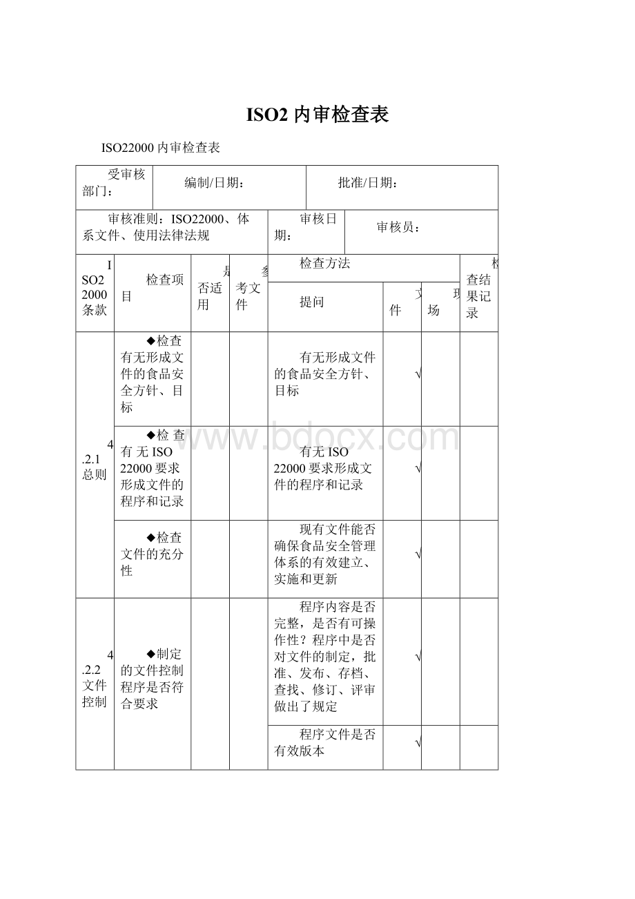 ISO2内审检查表.docx