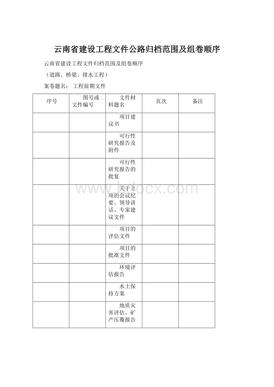 云南省建设工程文件公路归档范围及组卷顺序.docx