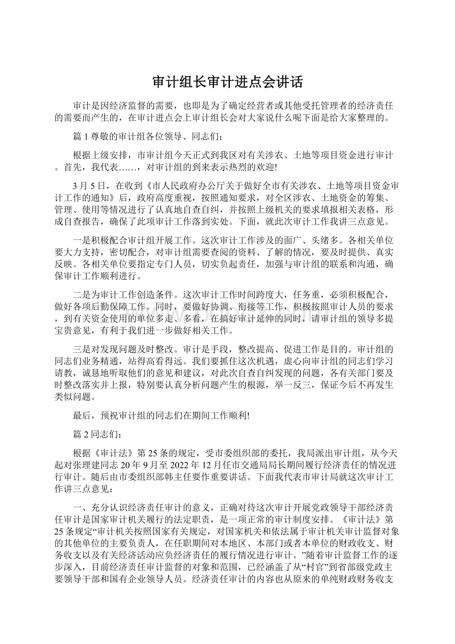 审计组长审计进点会讲话.docx_第1页