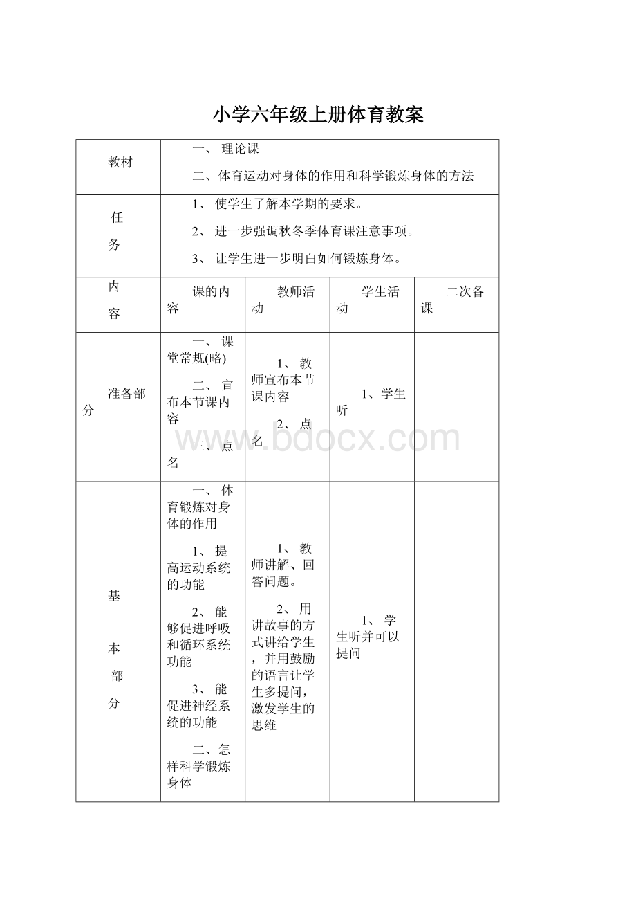 小学六年级上册体育教案Word下载.docx_第1页