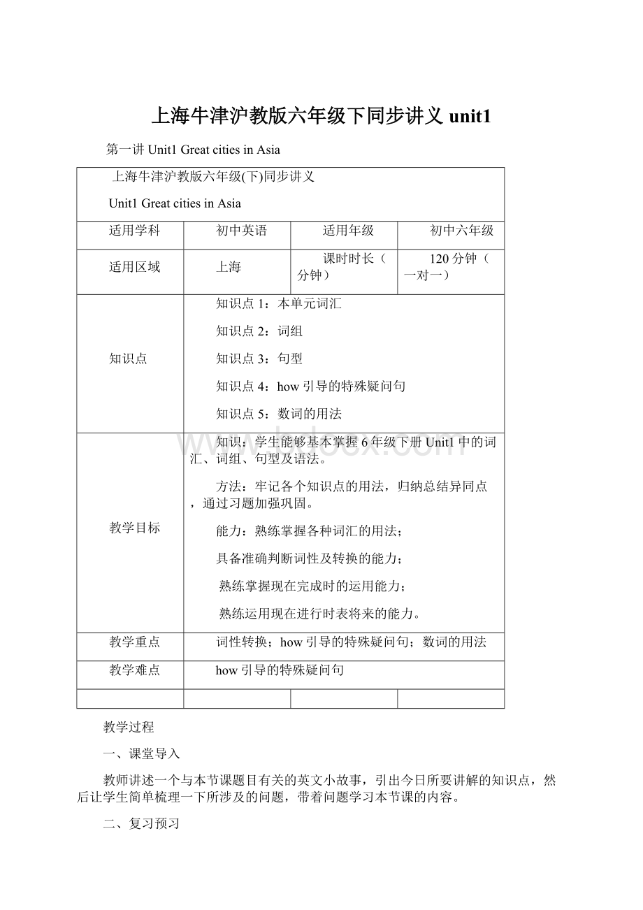 上海牛津沪教版六年级下同步讲义unit1.docx