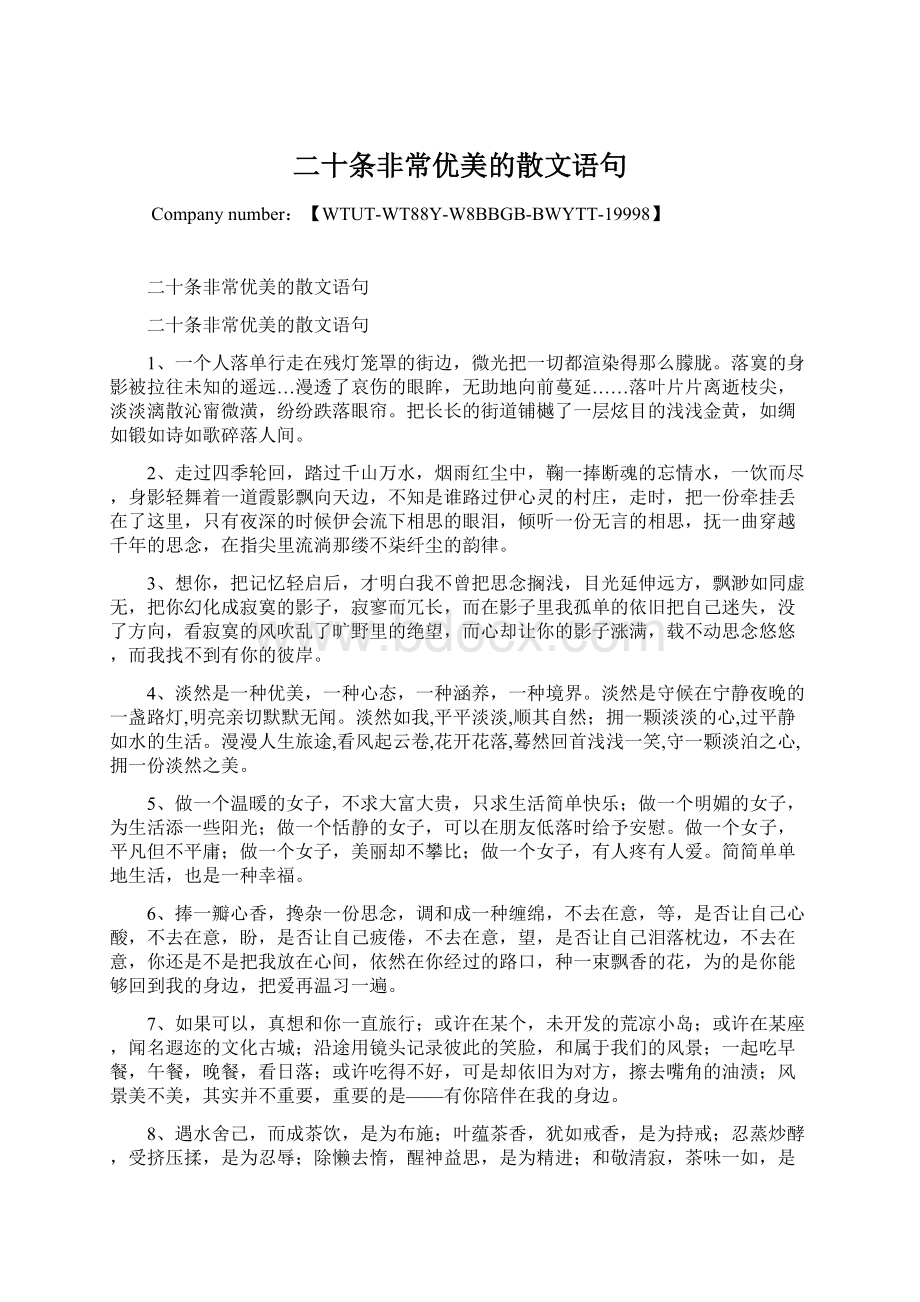 二十条非常优美的散文语句Word下载.docx