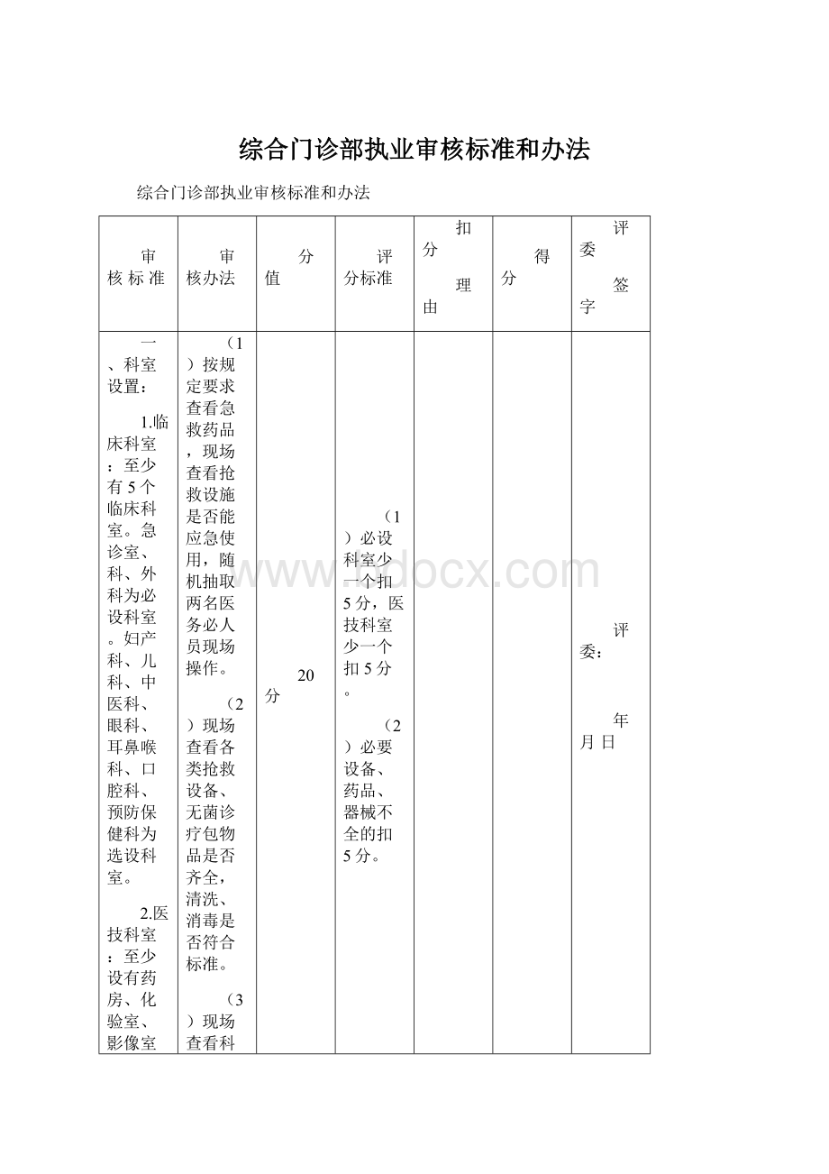 综合门诊部执业审核标准和办法Word下载.docx