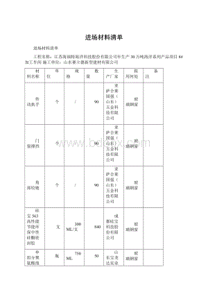 进场材料清单Word格式文档下载.docx