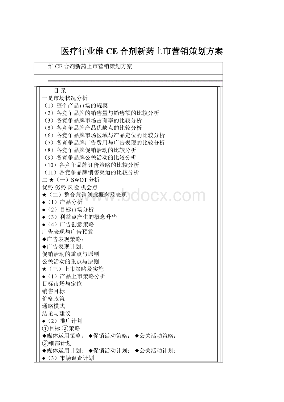 医疗行业维CE合剂新药上市营销策划方案Word文档下载推荐.docx_第1页