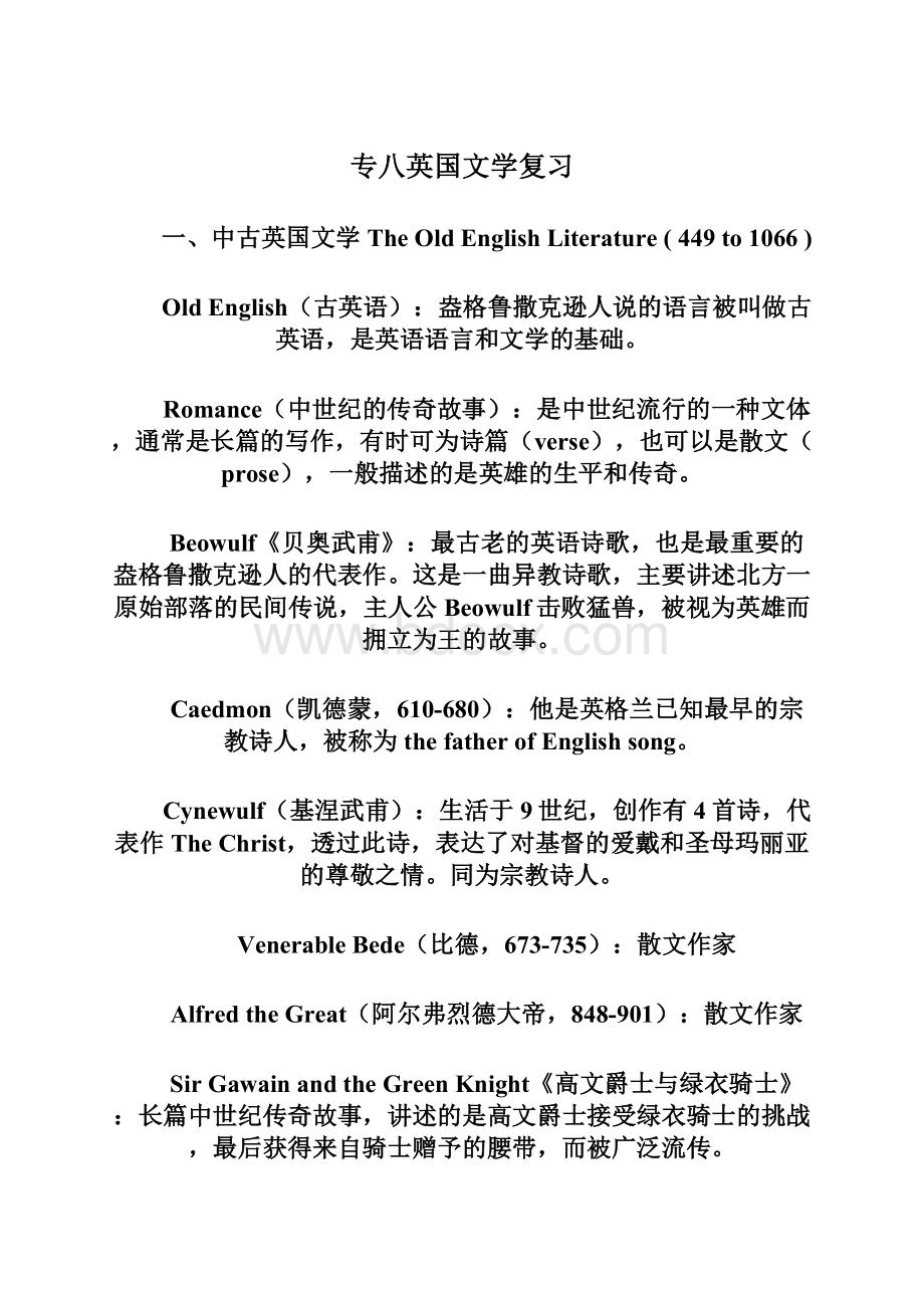 专八英国文学复习Word格式.docx_第1页