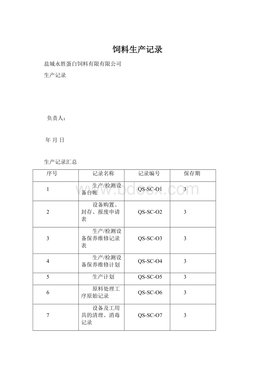 饲料生产记录Word文档下载推荐.docx